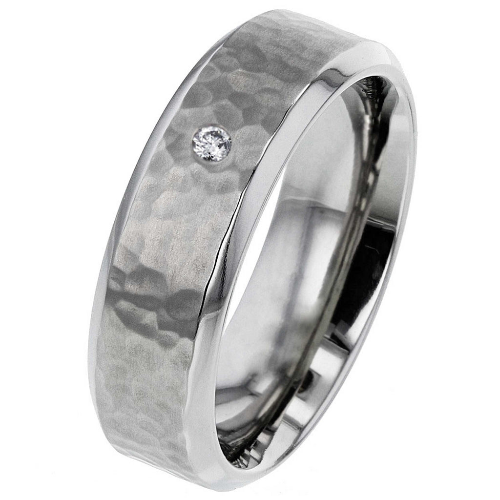 Hammered Titanium Wedding Ring with Diamond Setting