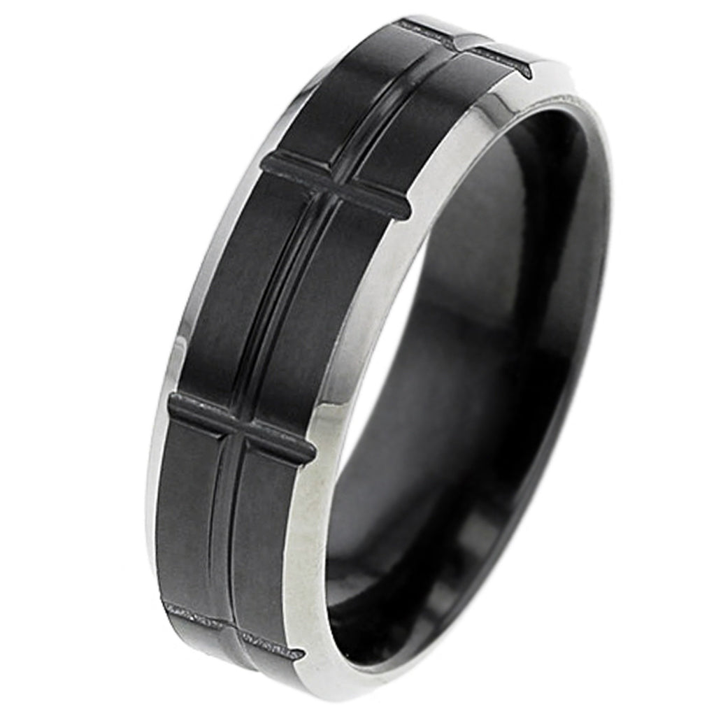 Flat profile Zirconium Ring with Grooved Pattern