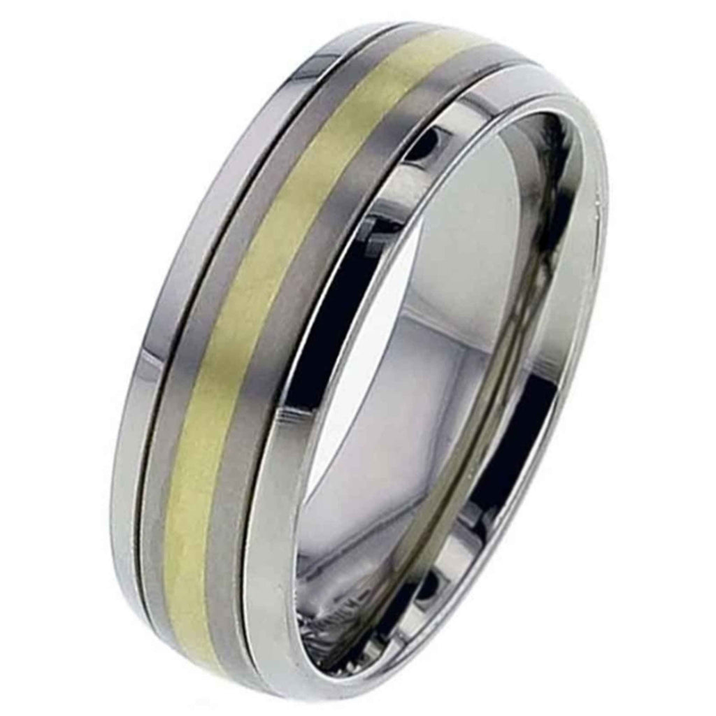 Titanium & Gold Dome Profile Wedding Ring 