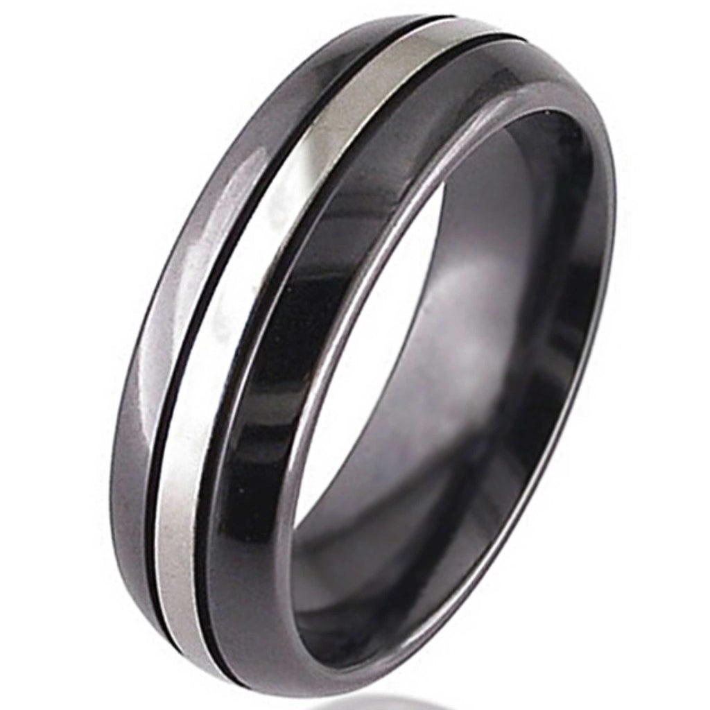 Two Tone Dome Profile Zirconium Wedding Ring 