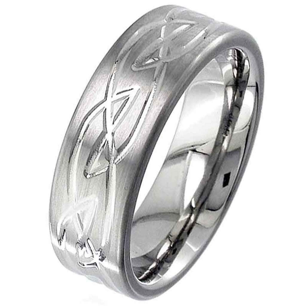 Flat Profile Two Tone Titanium Ring with a Celtic Knot Design