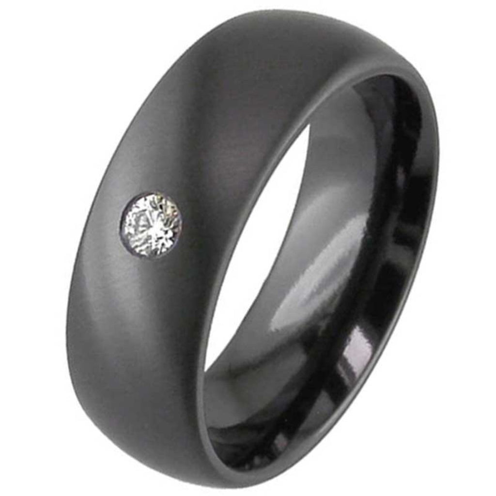 Dome Profile & Large Diamond Set Zirconium Wedding Ring