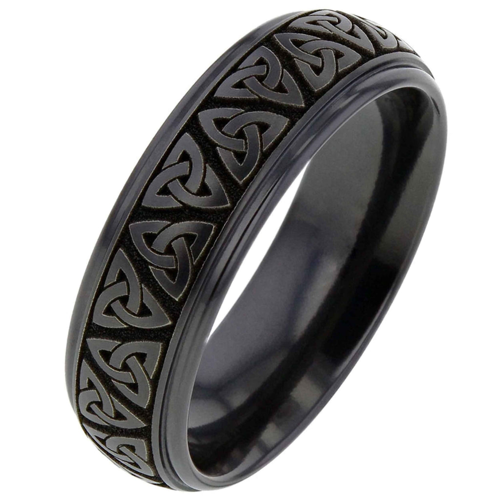 Black Zirconium Ring with Celtic Trinity Knot Design 