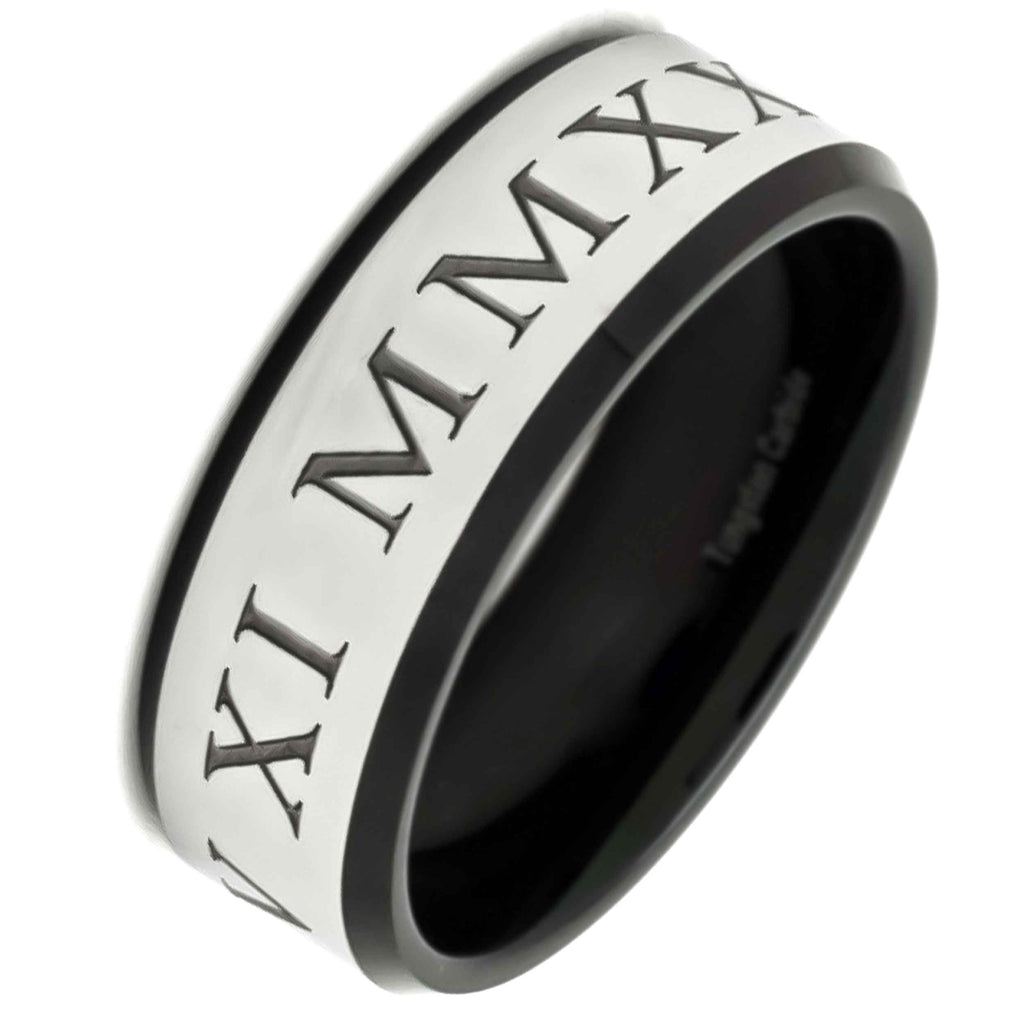 Personalised Roman Numeral Tungsten Carbide Ring