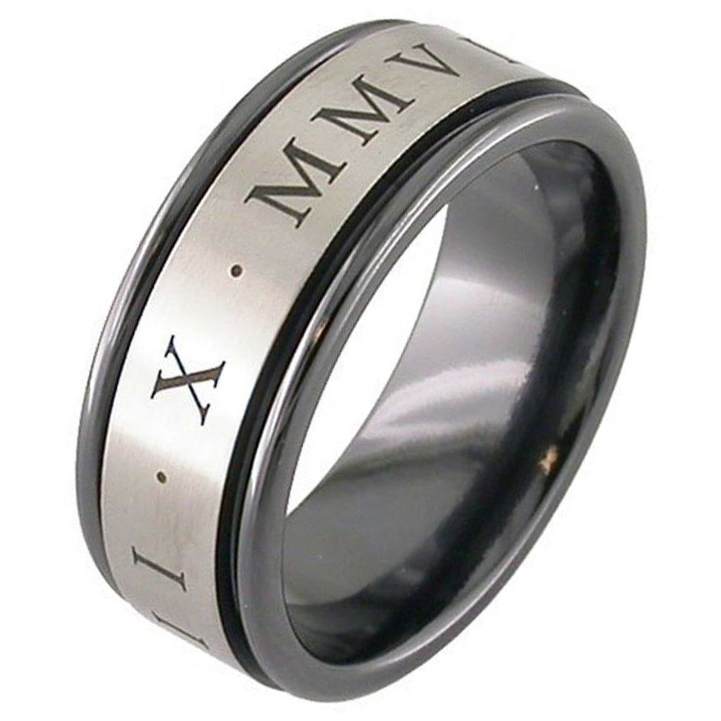 Custom Date Roman Numeral Zirconium Ring 