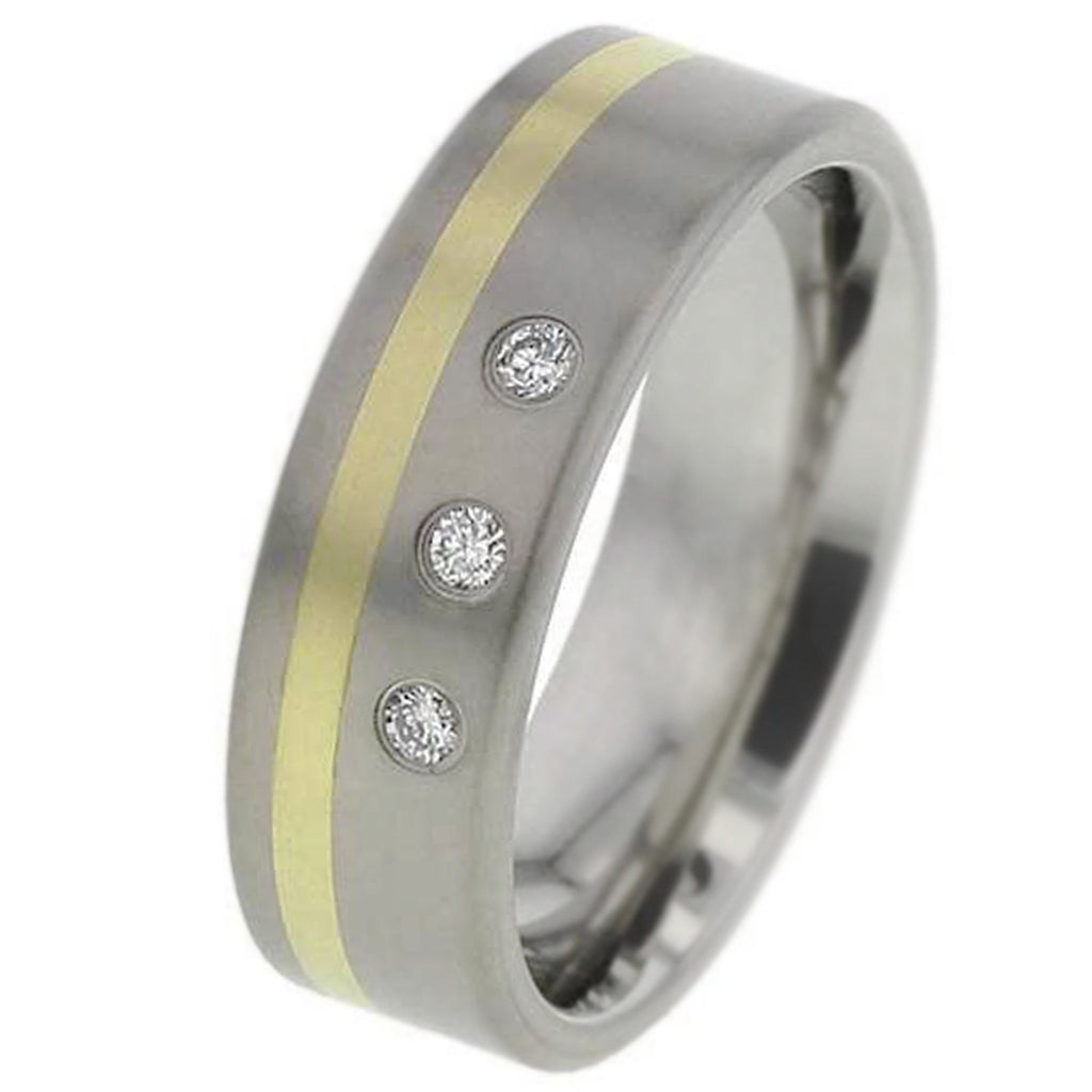 Diamond Set Titanium Wedding Ring with Inlaid Gold 