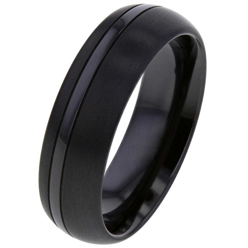 Dome Profile Black Zirconium Ring with Dual Finish 
