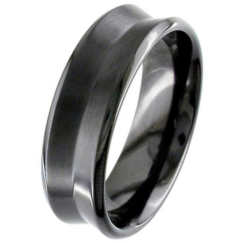 Black Concave Zirconium Wedding Ring 
