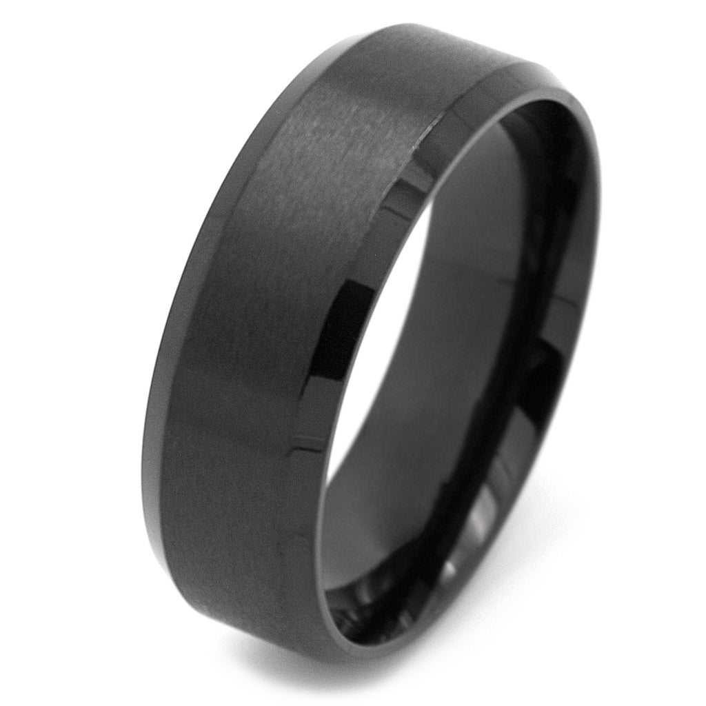 Two Tone Flat Profile Black Steel Ring