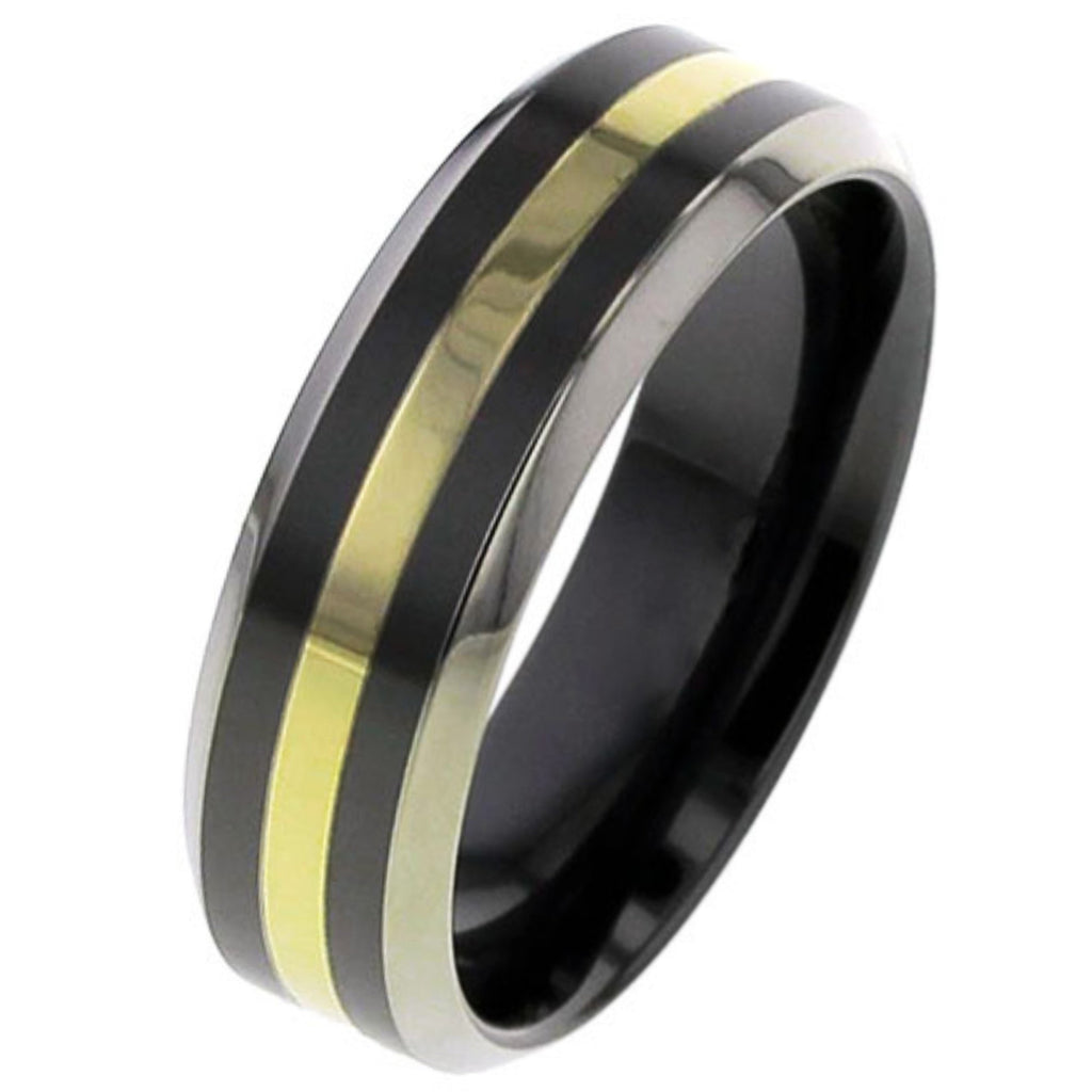 Flat Zirconium Wedding Ring with Gold Inlay 