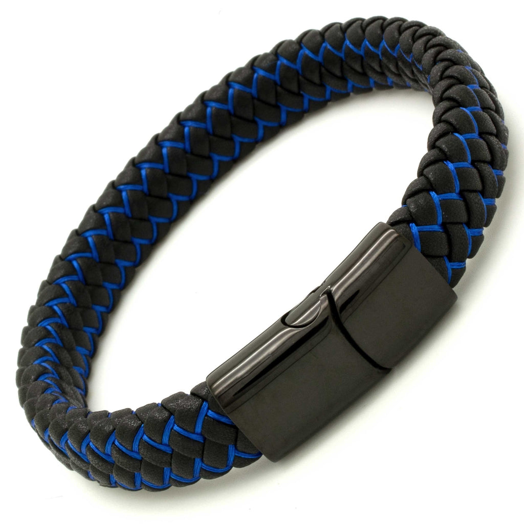 Neon Blue & Black Leather Bracelet