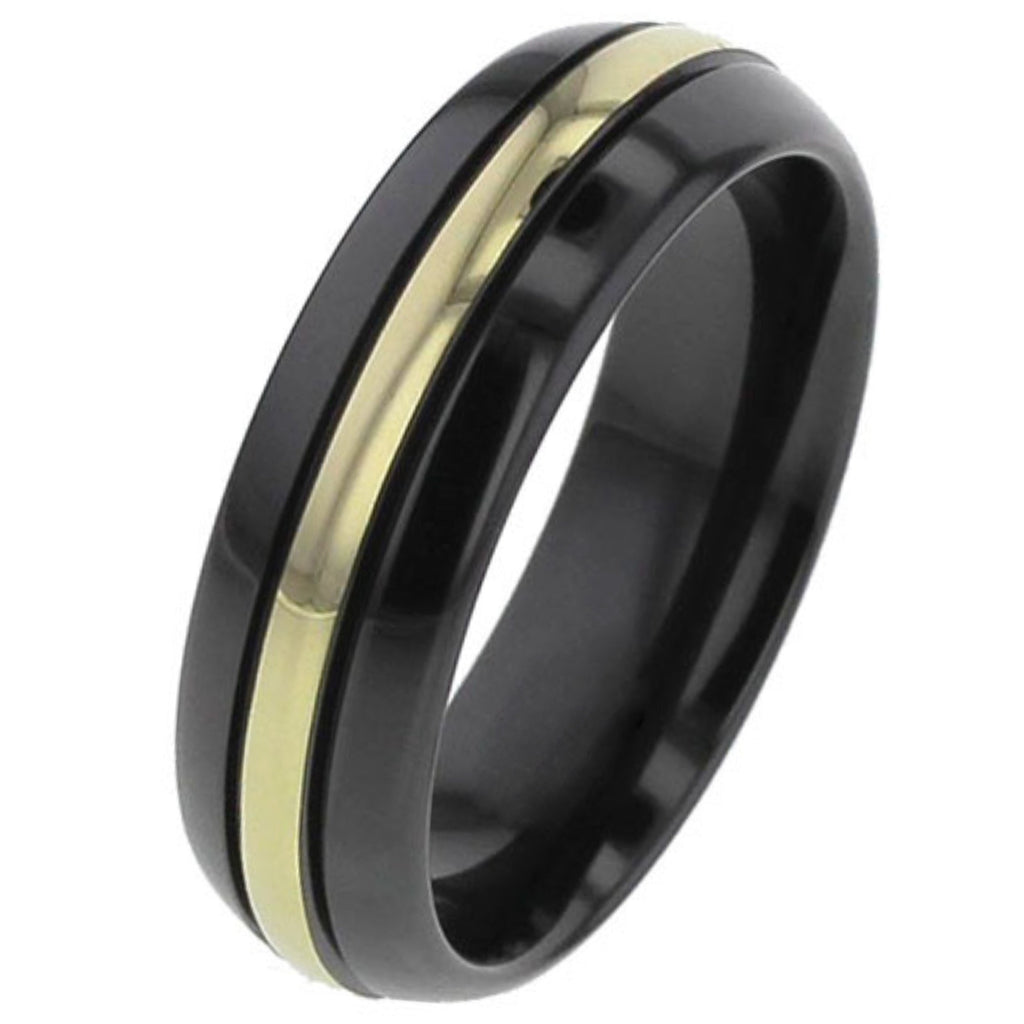 Domed Zirconium Ring with Yellow Gold Inlay