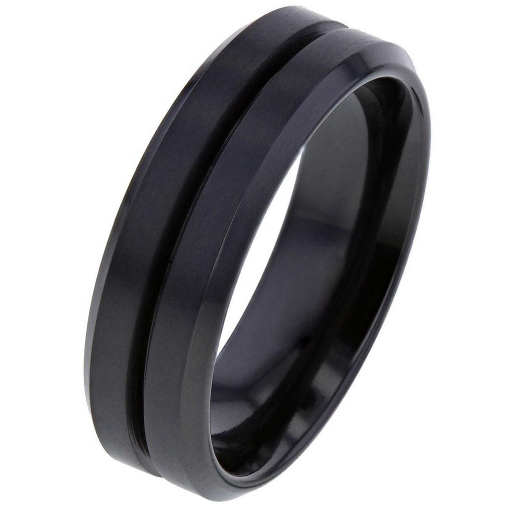 Black Zirconium Ring with Centre Groove