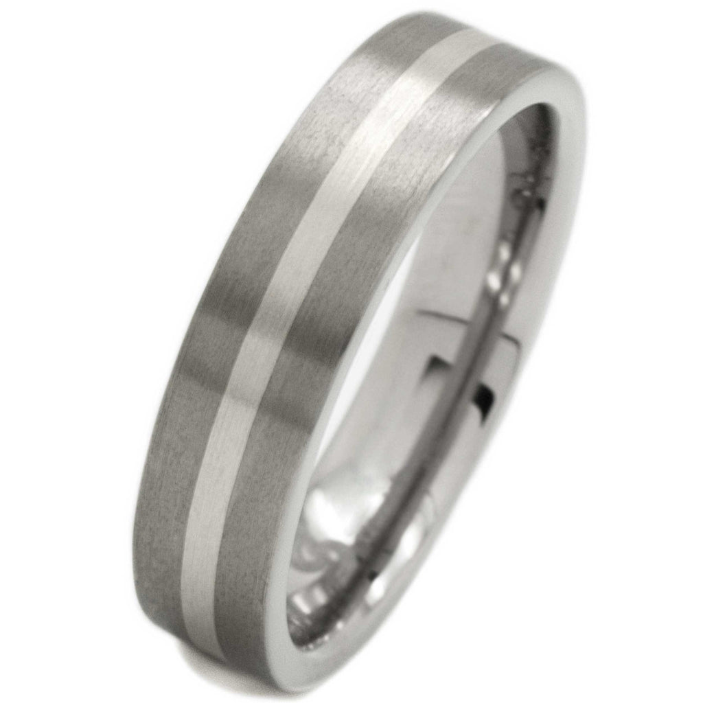 Brushed Titanium and Platinum Wedding Ring 