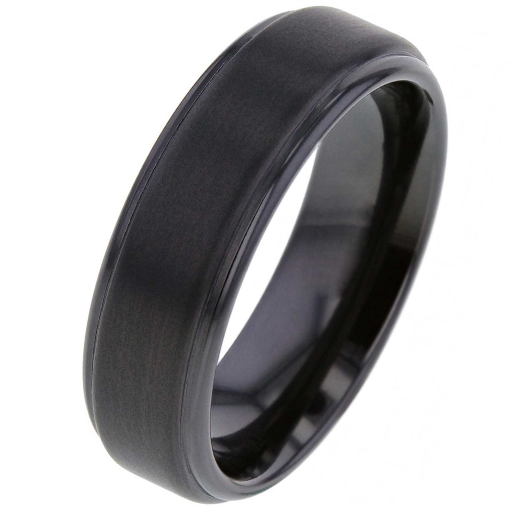 Satin Black Zirconium Ring with Polished Black Shoulders